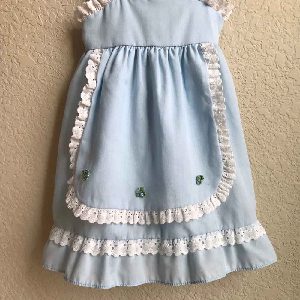 Vintage Evy of California Blue Apron Lace Dress